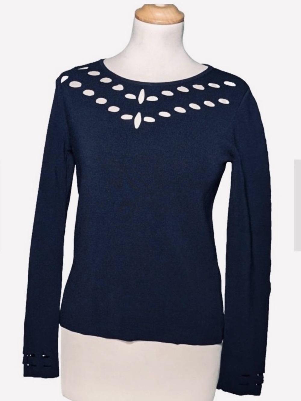 Maje Navy Long Sleeve Top with Cut-Out Details